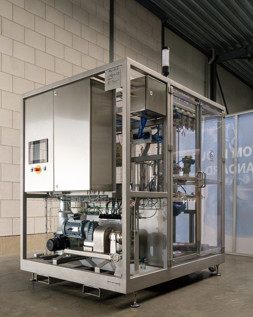Skid de dosage FlowLink monté sur châssis inox